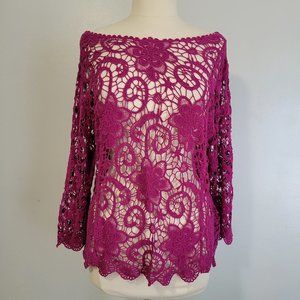 EUC Le Moda Fuchsia Lace Oversized Top Size XL